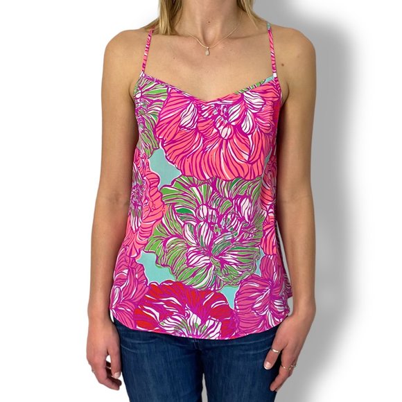 Lilly Pulitzer Worth It 100% Silk Racer Back Camisole Top, NWT, Sz S Dusk Floral - Picture 1 of 6